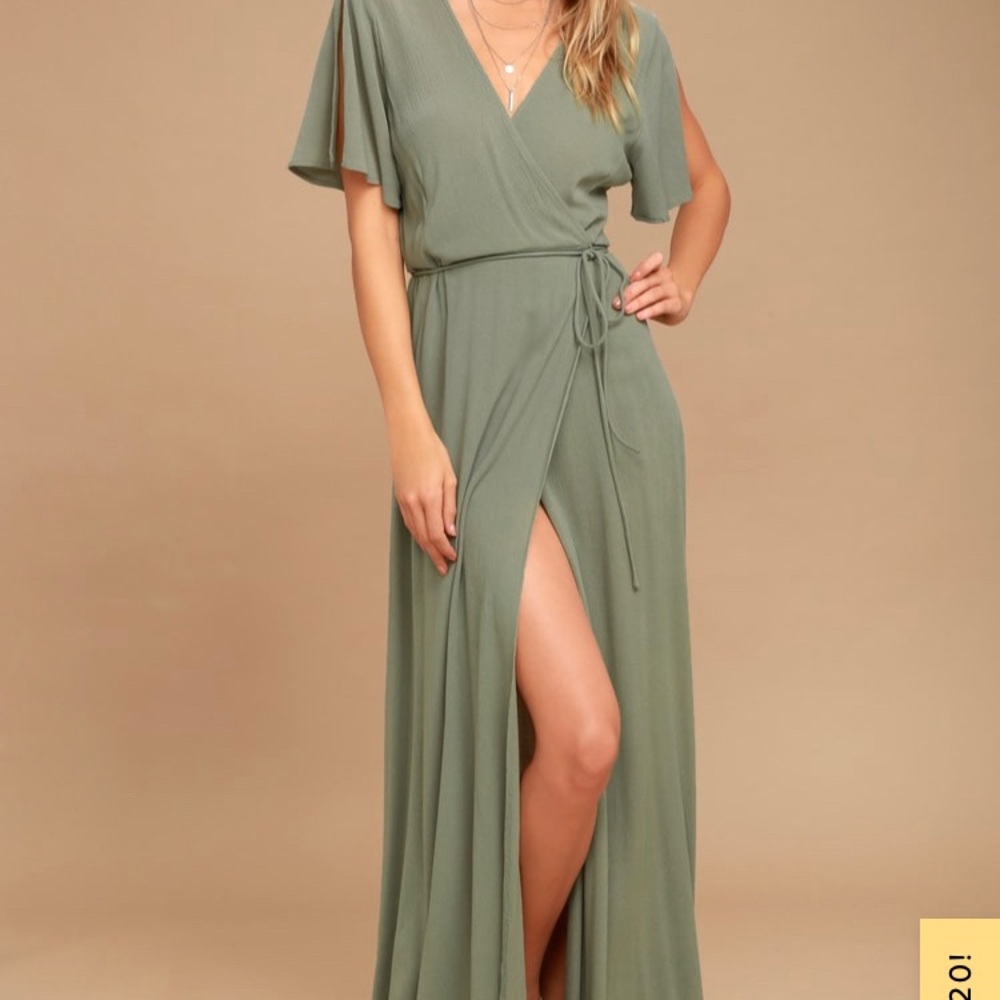 Olive Green Wrap Maxi Dress